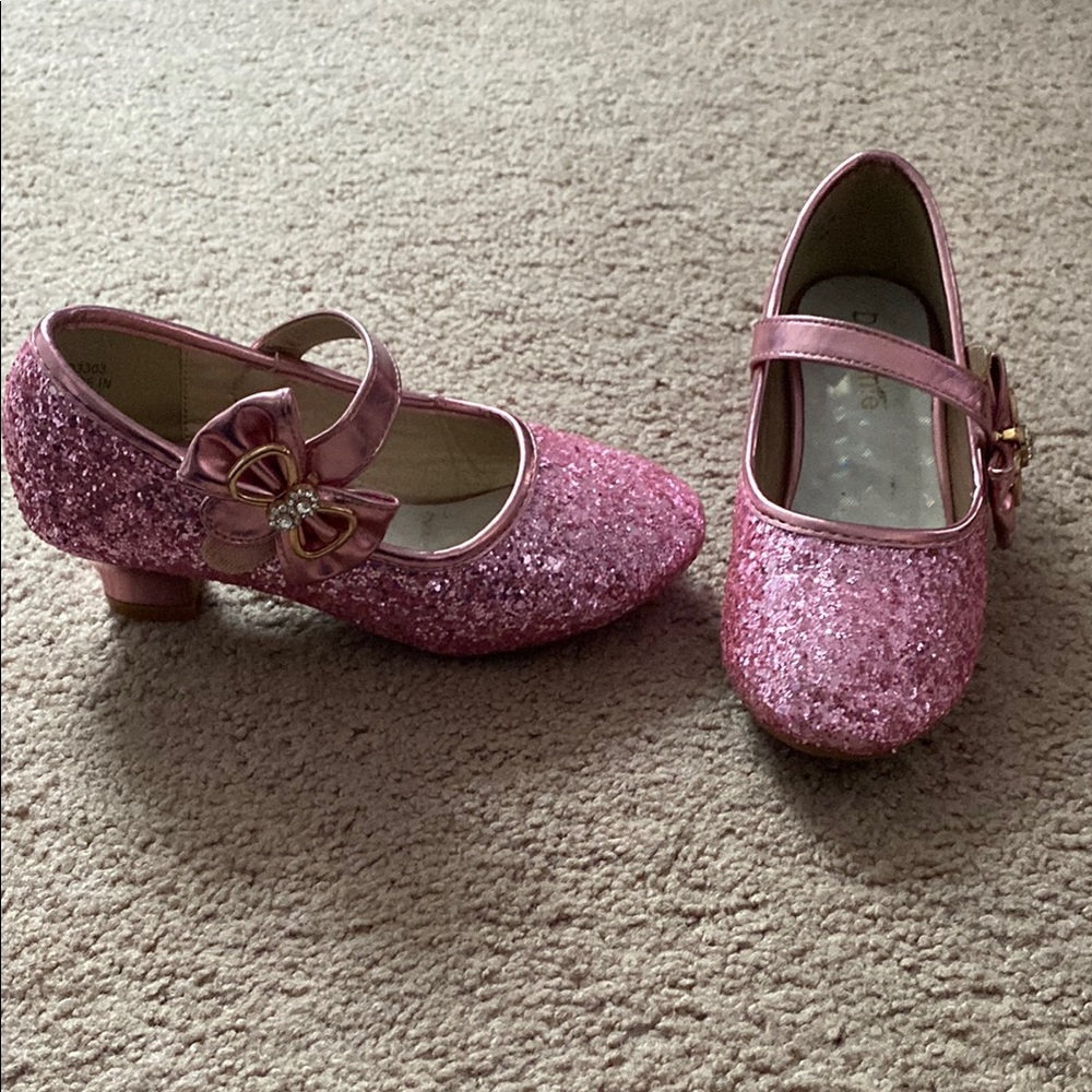 Glittery Pink Kids Heels with Bow
